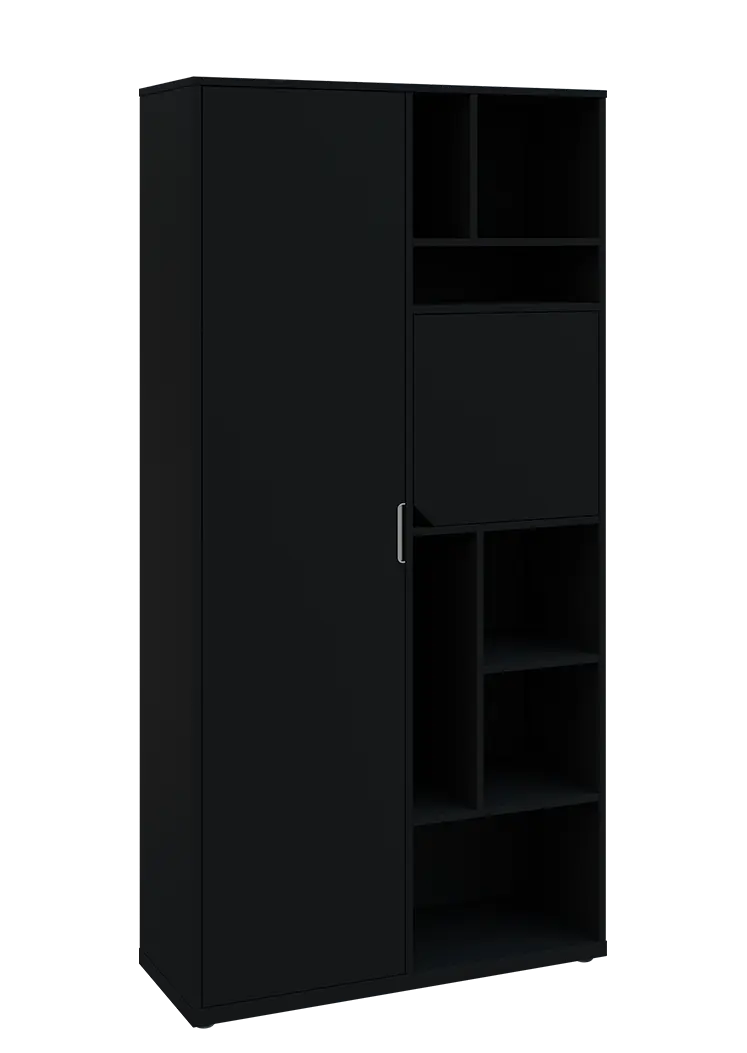 KSR6-83 L skříň šatní, 1x výsuvné ramínko, dvířka, niky, 2053x1022x400 mm, provedení levé, černá